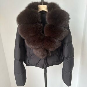 Elegant Brown Fur Collar Puffer Jacket